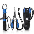 RoundFunny Fish Lip Gripper Pliers, Combo Fishing Tool Kit Stainless Steel Multifunction Hook Remover, Split Ring Pliers with Lanyards Sheath for Fly, Easter Fishing Basket Gift Gear Men Women - color: Blue