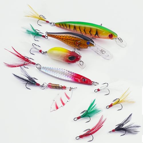 Feathered Treble Fishing Hooks, 120pcs Round Bend Treble Hooks with Split Rings for Making Fishing Lures Spinner Spoon Crankbait Feather Triple Hook Replacement for Saltwater Freshwater