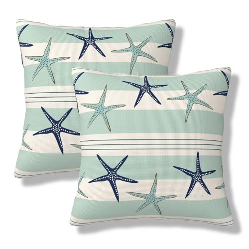 Coastal Navy Blue Throw Pillow Covers Coastal Starfish Square Pillow Cases 18x18 Inch Set of 2 Navy Turquoise Outdoor Decorative Pillowcase Cushion Cover for Couch Sofa - color: Green Blue, size: 18" x 18" (Pack of 2)