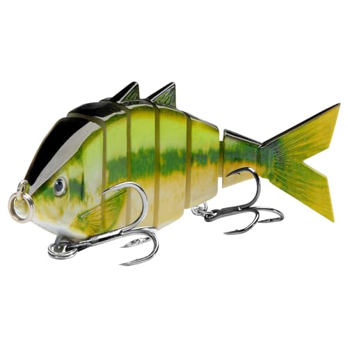 BASSDASH Bone Swimbait Multi Jointed Hard Fishing Lure for Bass Trout Bluegill Pike with Angled Cut Segments - color: Fluorescent Baby Bass