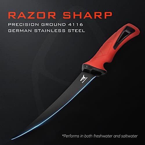 KastKing Intimidator Fillet Knife with Sharpening Steel, Ultra-Sharp G4116 German Stainless-Steel Blades, Non-Slip Handle, Protective Sheath, 7'' Fillet Knife and Honing Rod - color: 7'' Fillet Knife and Sharpening Steel