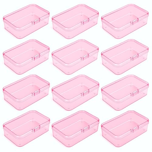 12 Pieces Mini Rectangular Plastic Storage Boxes, Pink, 3.3x2.2x1 inch | 12 Pieces, Empty Organizer Containers, Hinged Lids, For Small Items and Craft Projects - color: Pink, size: 3.3 x 2.2 x 1 in