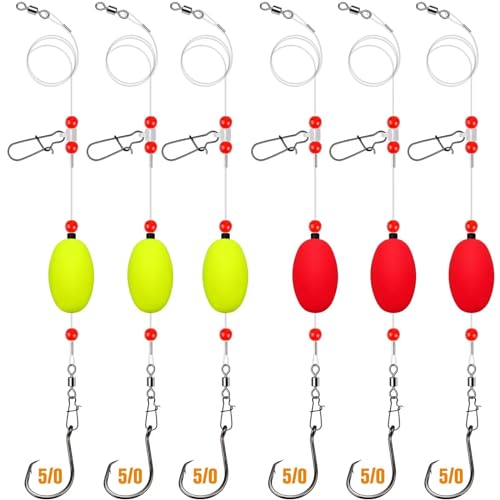 Dovesun Fish Finder Rig with Float 20.5" Surf Fishing Rigs 90LB Surf Fishing Tackle for Shark Bluefish Stripers 6PCS 5/0 8/0 - color: 5/0 Circle Hook