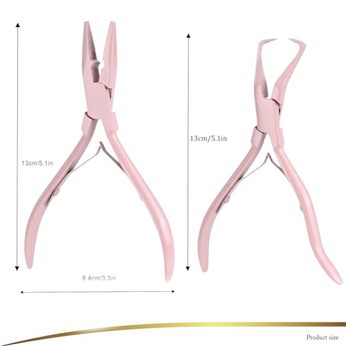 EHDIS Hair Extension Beading Tool Kit Stainless Steel Hair Extensions Micro link Bead Closer and Remover Pliers set, Beads Hair Pulling Hook & Micro Ring Loop Tool Set - color: Pink