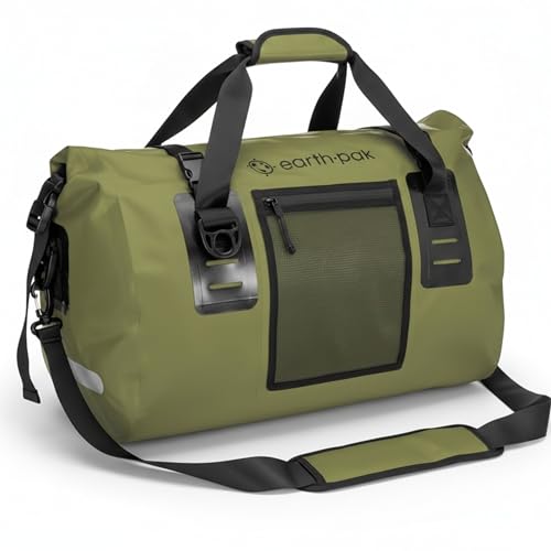 Earth Pak Waterproof Duffel Bag - Heavy Duty Motorcycle Dry Bag with Large Storage Space Perfect for Traveling, Camping, Kayaking, Fishing & Canoeing Bag 50L/70L/90L/120L Sizes - color: Green, size: 90L