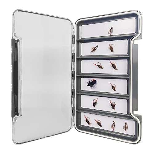 Waterproof Fly Fishing Box Slim Fishing Storage Fishing Tackle Case Multi Magnetic Compartments Tackle Box 7.36"X4.02"X0.63" (187X102X16mm)(Grey-6C) - color: Grey-6C