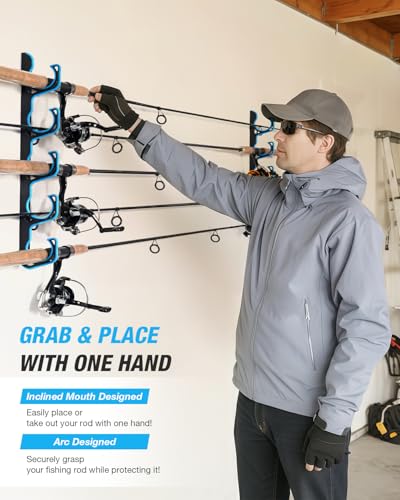 Ghosthorn Fishing Rod Holders for Garage Fishing Pole Holders Ceiling or Wall Mounted Fishing Rod Rack garage Storage Organizer Fishing Gear Equipment for Men Women (Blue, 4 Packs) - size: 4 packs holds up 20 rods, style: Blue