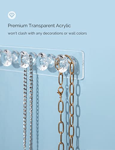 Mymazn Acrylic Necklaces Holder Wall Mounted Necklace Hangers Hanging Jewelry Organizer with 6 Hooks, Clear Jewelry Hangers for Necklace Organizer for Girls Women, Necklace Hooks for Wall (4 Pack) - color: Clear Short – 4Pack