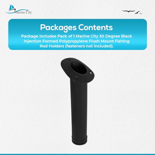 MARINE CITY Flush Mount Fishing Rod Holder 30 Degree Polypropylene, Durable, Lightweight, Easy Access for Fishing, Fits 2" Hole, Ideal for Kayaks, Boats and Yachts - color: Black, style: 1 Pcs
