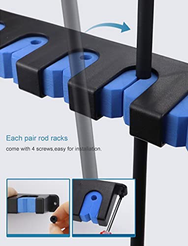 Horizontal Fishing Rod Rack Holders Wall-mounted Fish Pole Holder for Garage & Boat 6-Rod Storage Racks -1 Pair Rod Holder Rod Holder (2 Pair Horizontal Blue) - color: 2 Pair Horizontal Blue