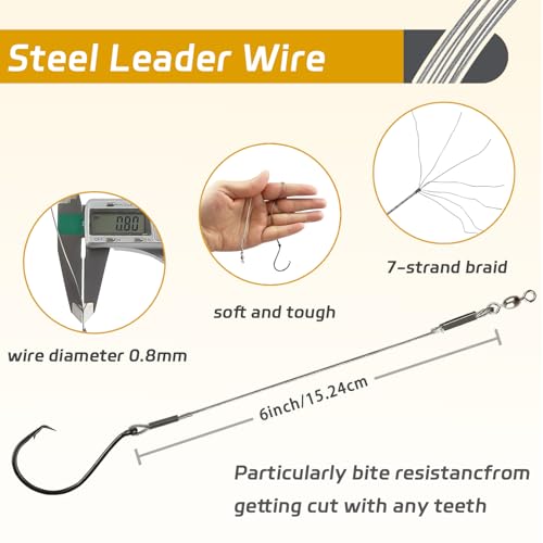 Fishing Hook Rigs 25/50 Pack - Circle Hook 1/0-10/0 with Stainless Steel Leader, Crane Swivel - Heavy Duty Saltwater Rigs for Catfish, Shark, Surf & Bottom Fishing - size: 2/0