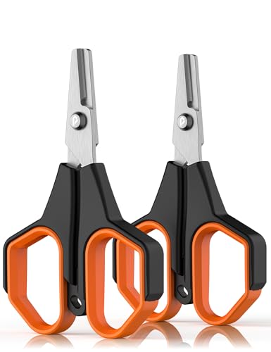2pc Fishing Scissors,3.9" Stainless Steel Fishing Line Cutter for Fishing Braided Line,Non-Slip Grip Small Fishing Scissors for Saltwater - color: 2pc Orange