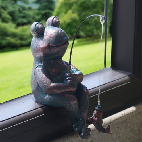 Antique Copper Fishing Frog Statue - Outdoor Garden Statue & Koi Pond Decor - color: Fishing Frog (Copper)