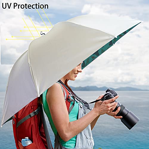 Umbrella Hat, 37 inch Fishing Umbrella Hat Hands Free Foldable UV Protection Umbrella Cap Adjustable Headwear for Fishing Golf Camping Beach Gardening Sunshade Outdoor - color: Silver-Camouflage(2pcs)