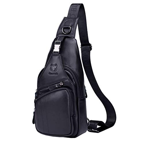 Hebetag Leather Sling Bag Crossbody Backpack for Men Women Outdoor Travel Shoulder Chest Pouch Casual Hiking Pack - color: #04black