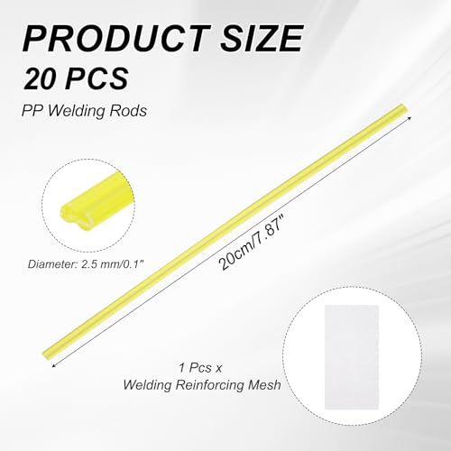 MECCANIXITY 10pcs Plastic Welding Rods, 8 Inch PP Welding Repair Strips Welder Rods with Reinforcing Mesh for Car Bumpers, Kayak Repair, Plastic Welder, Yellow - color: Yellow, size: 20cm