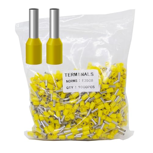 Fidioto AWG14 Wire Ferrules Terminals Kit, 1000pcs AWG14 Wire Insulated Cord Pin Ends Terminals for Electric, Industrial, Chemical Industry, Power Control System, etc. (Yellow-1000PCS-14AWG) - color: Yellow, size: 14AWG