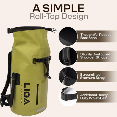 LIGA Waterproof Duffel Bag Backpack, 30L Heavy Duty Roll-Top Closure Travel Backpack, Cushioned Dry Storage Bag for Hiking, Kayak, Travel, Biking, Camping, Fishing (Green) - color: Green