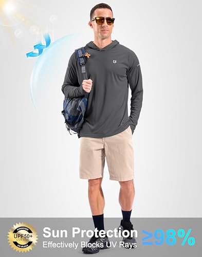 Men's Sun Protection Hoodie Shirts Long Sleeve UPF 50+ Swim Shirts for Men Rash Guard Fishing Shirt Quick Dry - color: Dark Grey, size: 3X-Large