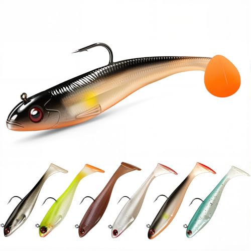 Pre-Rigged Paddle Tail Bass Lures, 3.5in 0.42oz Soft Plastic Fishing Lures with Jig Heads, Unique Swimming Action Swimbaits for Bass, Trout, Walleye, Crappie, Saltwater & Freshwater Bait