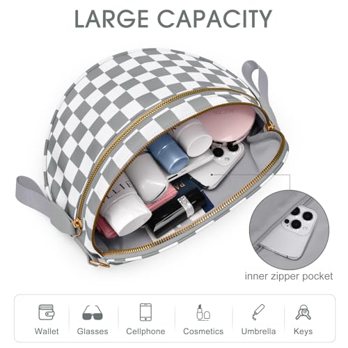 Checkered Nylon Crossbody Bag Bum Bag for Women Mom Large Checkered Fanny Packs with Adjustable Strap - color: Light Grey Checkered