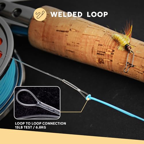 SF Pre-Tied Loop Fly Fishing Tapered Leader Nylon Clear Trout Freshwater Saltwater Bonefish Permit Bass Salmon Steelhead 7.5FT 9FT 10FT 12FT 15FT 0X 1X 2X 3X 4X 5X 6X 7X - size: 7.5FT-3X, style: Freshwater Weled Loop 6-pack