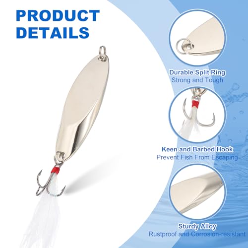 PATIKIL Fishing Spoons, Fishing Lures Casting Spoon Treble Hooks Jigs Hard Metal Spinner Baits for Freshwater Saltwater Salmon - color: Silver Tone, size: 9/10 oz