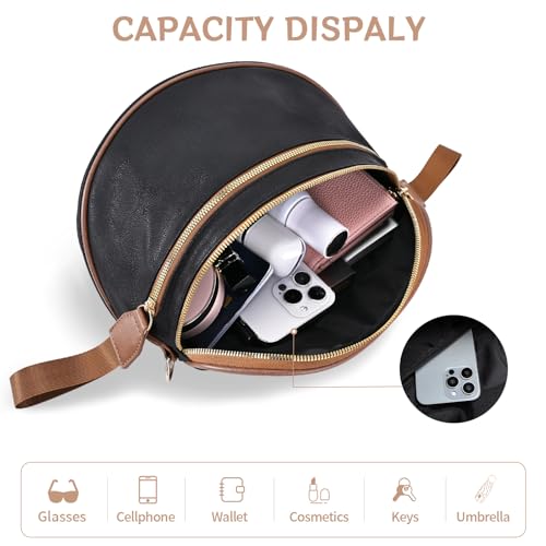 oscaurt Leather Crossbody Bag Bum Bag for Women Large Sling Bag Cross Body Purse Shoulder Handbag Fanny Pack - color: Black, size: Medium