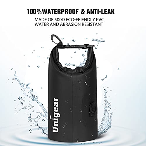 Unigear Dry Bag Waterproof, 2L/5L/10L/20L/30L/40L Floating and Lightweight Bags for Kayaking, Boating, Fishing, Swimming and Camping with Waterproof Phone Case - color: Black, size: 5L