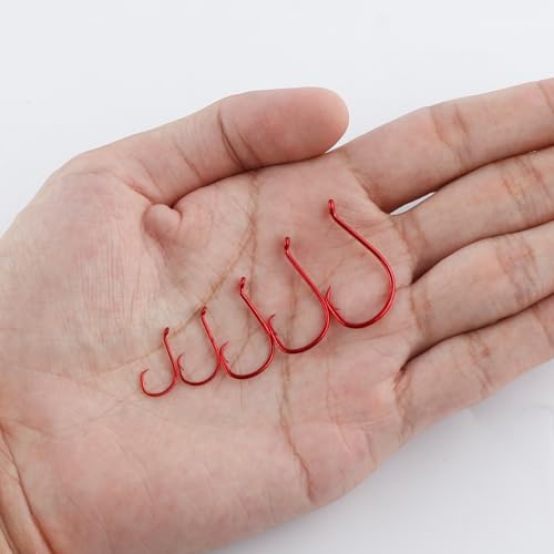 Dr.Fish 100 Pack Octopus Circle Hooks, Saltwater & Freshwater Fishing Hooks, #8-#10/0, Offset, Catfish, Tuna, Striper, Snapper, Bass Fishing - color: Red, size: #1-100 Pack