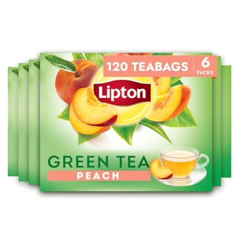 Lipton Peach Green Tea 6-Pack Flavored Tea Bags with Caffeine and Flavonoids, 120 Count Unsweetened Hot or Iced Tea Bags for Tea Lovers, Rainforest Alliance Certified - size: 120 Tea Bags (Pack of 6)