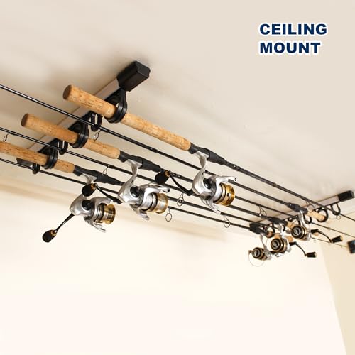 Rush Creek Creations 6 Rod Fishing Holder - Vertical/Horizontal Rack for Garage Organization and Wall Storage - color: White and Black, size: 2 PACK