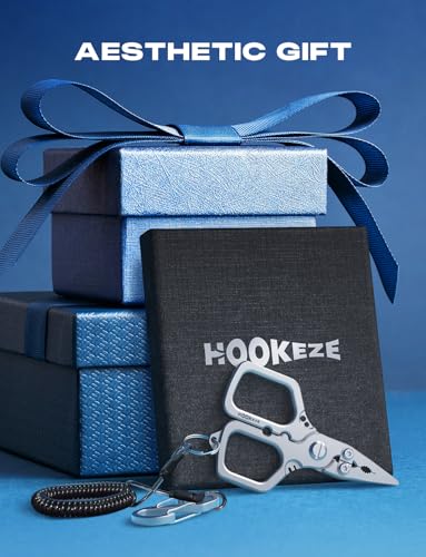 HOOK-EZE Titanium Fishing Pliers, 4.1" Saltwater Resistant Fishing Scissors,Tungsten Cutters, Knot Tying Tool with Lanyard, Split Ring Hook Remover, Gifts for Men