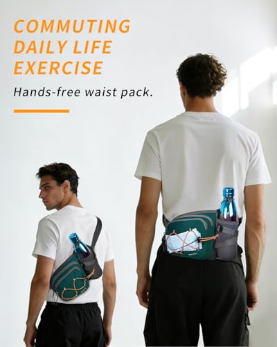 sportsnew Hydration Waist Pack with Water Bottle Holder, 2L Large Fanny Pack for Running Hiking Dog Walking, Water-Resistant Crossbody Waist Bag for Men Women, Patent Pending - style: Dark Green
