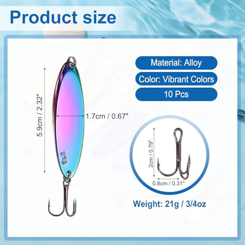 Fishing Spoons Lures, Metal Saltwater Treble Trout Lures Jigging Spoon with Treble Hooks Casting Spinner Baits - color: Colorful, size: 21g / 3/4 oz