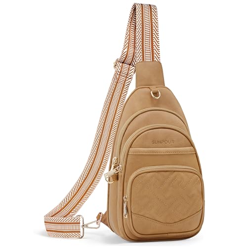 Anti Theft Crossbody Bags for Women RFID Leather Sling Purses,Crossbody Bags Travel Leather Fanny Pack for Women - color: Camel
