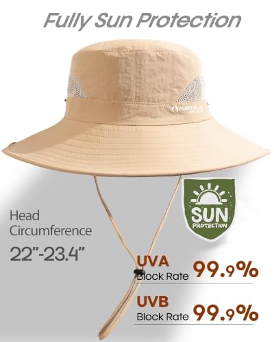 FURTALK Mens Bucket Sun Hat UPF 80+ Wide Brim Hiking Fishing Beach Outdoor Hats - color: Khaki