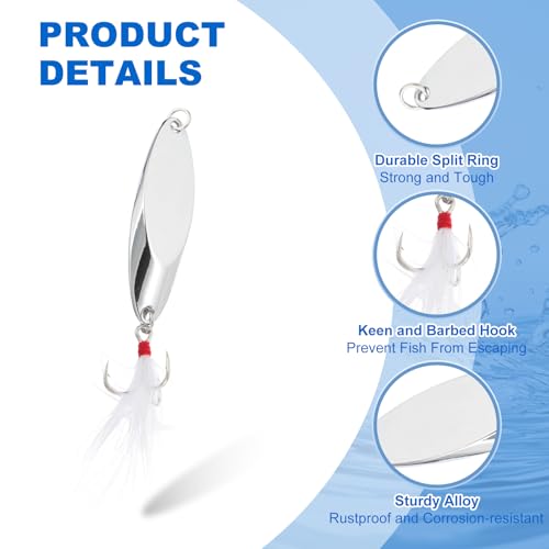 PATIKIL Fishing Spoons, Fishing Lures Casting Spoon Treble Hooks Jigs Hard Metal Spinner Baits - color: Silver Tone, size: 3/5 oz