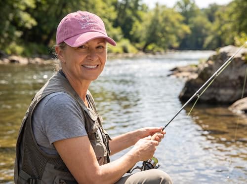 Fishing Baseball Cap for Men Women, Adjustable Embroidered Hat | Fishing Gear, Outdoor Adventure Design, Precision Embroidery Craft, One Size Adjustable Fit - color: Grandma (Washed Pink)