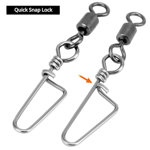 QWORK Ball Bearing Snap Swivels, 25PCS 180lb Saltwater Barrel Swivel Connectors, Stainless Steel Snap + Copper Body, 360° Rotation for Fishing Lures Leaders, Freshwater Offshore
