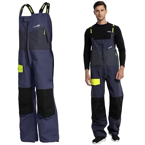 Men's PRO Waterproof Bib Pants for Sailing - Reinforced Knees & Hips for Offshore Fishing & Ocean Work - color: Navy Blue/Black, size: Large
