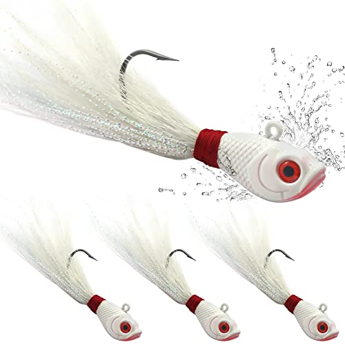 Bucktail-Jigs-Saltwater-Hair-Jigs-Head -Fishing-Lures-Assorted Kit - color: White -3 Pack, size: 1/4oz(7g)