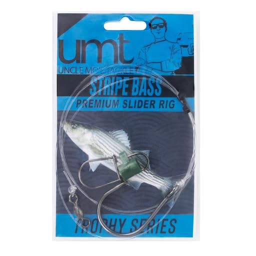 UMT 1,5 & 10-Pack Slider Fishing Rigs 6/0 Circle Hook for Striped Bass - Superior Saltwater Fishing Gear - Robust Slider, 4ft 60lb Monofilament Leader for Surf, Beach & Boat Fishing