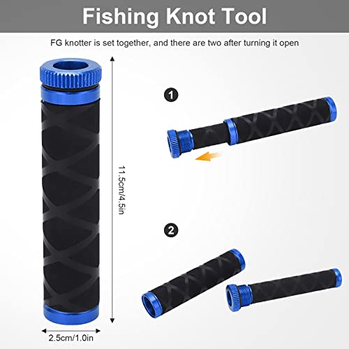 Pilipapa Fishing Knot Puller Tool, FG Knot Tying Tool with Aluminum Alloy Body, Fishing Line Spooling Drag Device for Saltwater Freshwater Fishing (Blue, 4.5 Inch)