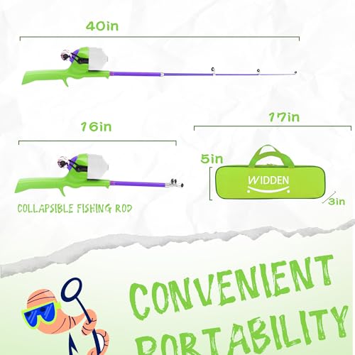 Kids Fishing Pole, Telescopic Fishing Rod, Toddler Collapsible Fishing Rod and Reel Combo with Tackle Box, Fishing Line, Bobber, and Soft Lures for Boy, Girl, Youth, Beginner, Over 4 Years Old - color: Vital Green& Starry Purple
