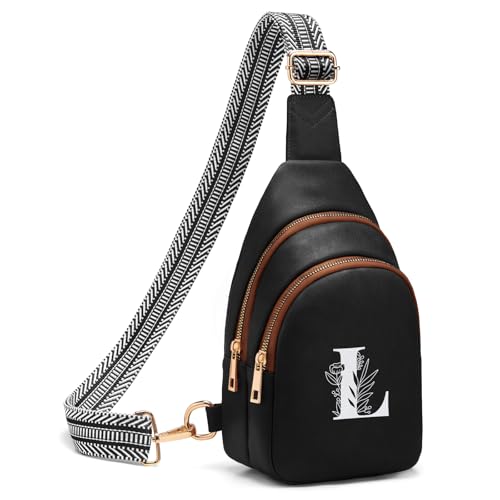 Viverte Crossbody Bags for Women Initial Sling Bag Cross Body Fanny Packs Personalized Gifts for Mom Women Wife - color: Black with Brown, style: L