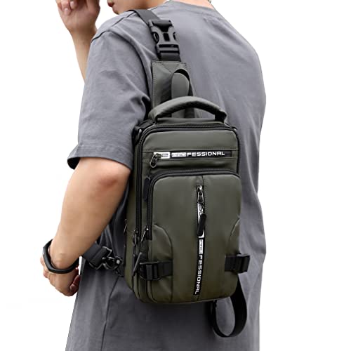 Hebetag Leather Sling Bag Crossbody Backpack for Men Women Travel Outdoor Camping - color: #29black(nylon)