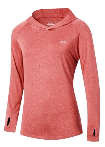 Willit Women's UPF 50+ Sun Protection Hoodie SPF Shirt Long Sleeve Hiking Fishing Outdoor Shirt Lightweight Hoodie - color: Heather Red, size: X-Large