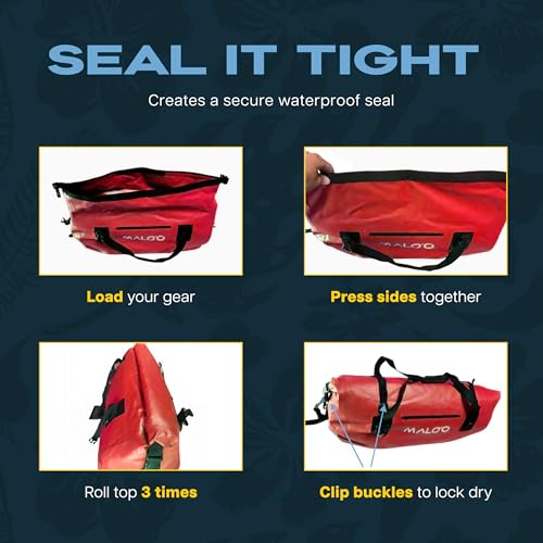 Malo’o Waterproof Dry Duffel, Heavy-Duty Roll Top Waterproof Gear Bag with Shoulder Strap & Molle Loops, Marine Duffel for Kayaking, Boating, Camping, Beach & Travel, Red, 100L - color: Red, size: 100L