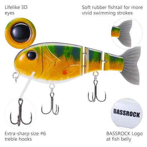 BASSROCK Topwater Fishing Lures for Bass Pike Salmon Floating Swimbait Jointed Crankbait Freshwater Saltwater 4.9in/1.76oz RK1001 - color: Perch, size: 3.9in/1.04oz